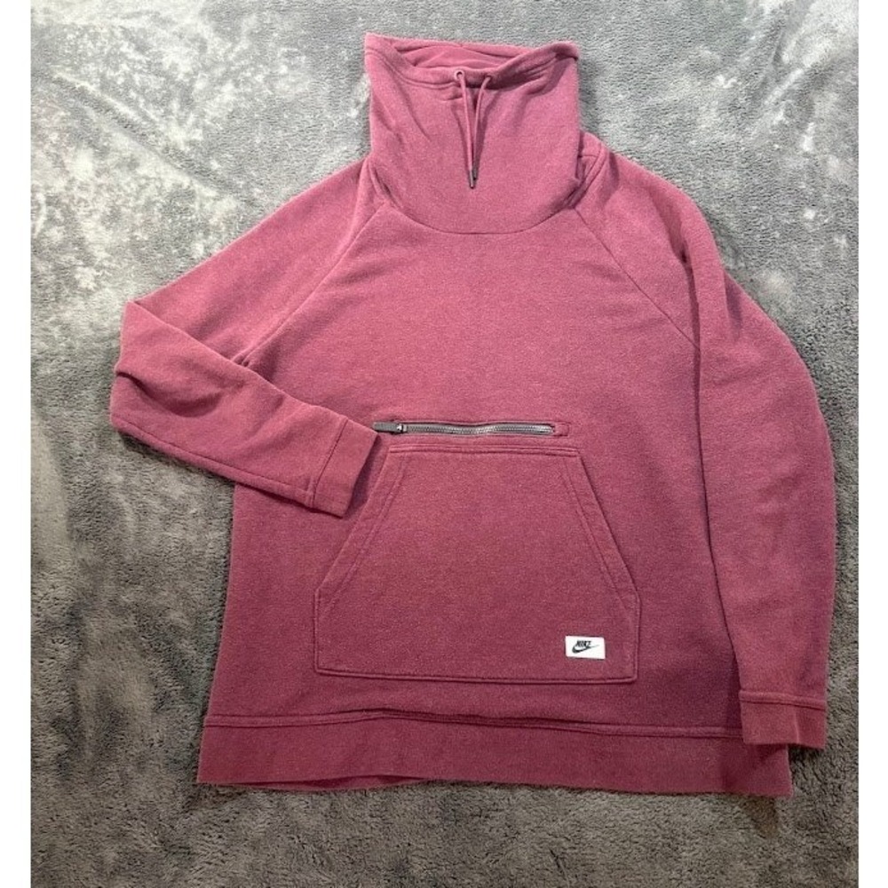 Nike Womens Funnel Neck Hoodie Burgundy Heather Pullover Sweatshirt Medium NWT - Picture 2 of 5
